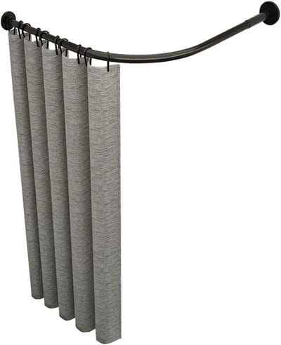 Douchegordijnstang Gebogen - Badkamer Stang - Ruimte Scheiden - Boorvrije Montage - 70-95 cm - Zwart