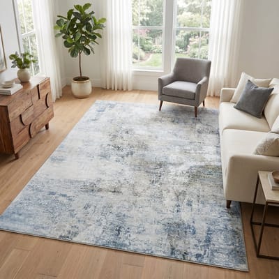 TAPISO Bari Vloerkleed Abstract Verweerd Patroon Antislip Tapijt Woonkamer Slaapkamer Blauw Crème Modern Design Oeko-Tex 80x150