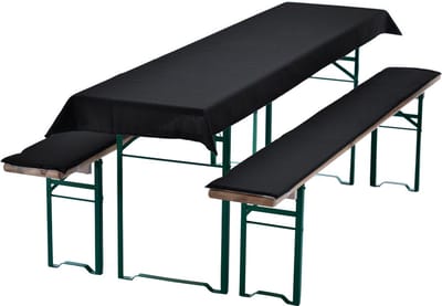 Bierbankkussens Set 240x90 cm Zwart - 1x Tafellaken voor 220x70 cm tafels & 2x Gevoerde kussens voor 220x25 cm banken