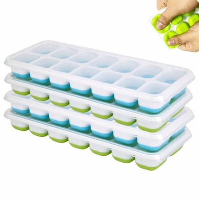Dailygoods- IJsblokjesvorm met deksel - IJsblokjesvorm siliconen - BPA-vrij - 4 stuks - Vaatwasmachinebestendig - Eenvoudig los te maken - Ijsblokjesbak