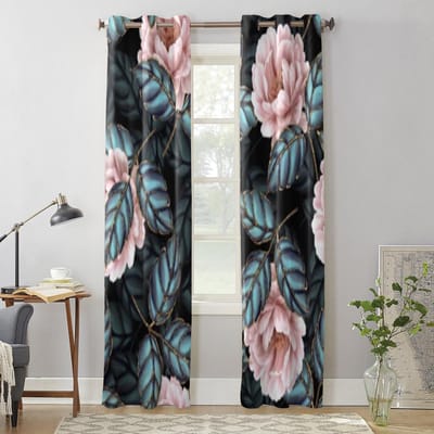 Rozen Bloemen En Bladeren Raamgordijn Voor Woonkamer Slaapkamer Decoratie Gordijnen Luxe Keuken Valgordijnen 135W x 60H(cm) x1