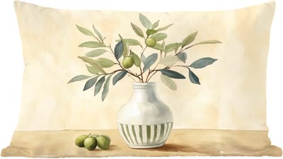 Sierkussens - Kussentjes Woonkamer - 60x40 cm - Vaas - Keramiek - Olijftakken