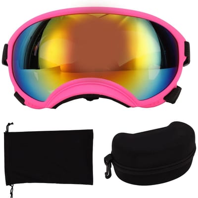 Hondenzonnebril Winddicht UV-bestendig PC TPU met Verstelbare Band Huisdierenbril voor Buiten Skiën Roze pink