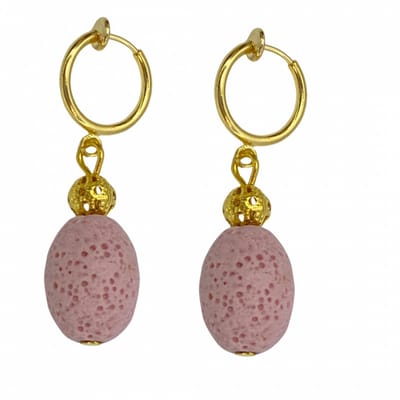 Klem oorbellen- Damla- Lavasteen- Roze goudkleurig-geen gaatje-Charme Bijoux