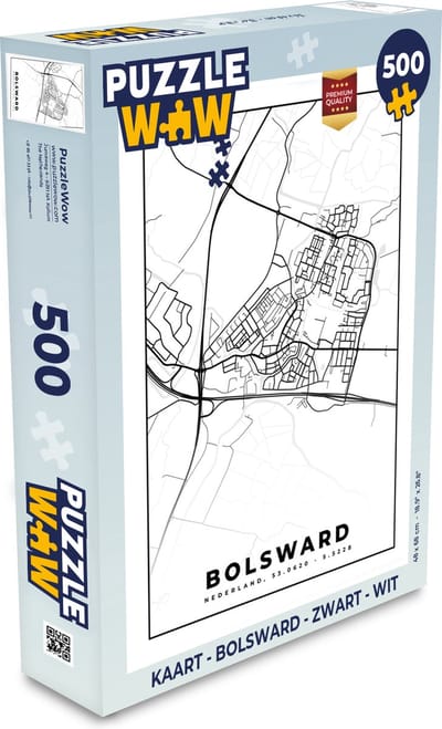 Puzzel Kaart - Bolsward - Zwart - Wit - Legpuzzel - Puzzel 500 stukjes