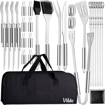 Grillbestek-Set Edelstaal met Doos 33 delig - Bbq Gereedschap - Grillbestekset - Barbecue - Grillaccessoires - Barbecue-Accessoires