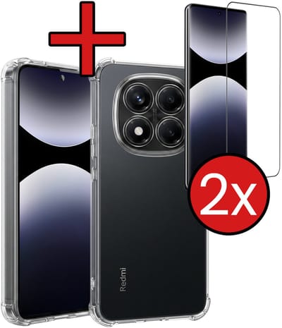 Hoesje - Met Screenprotector - 2 Stuks - Geschikt voor Xiaomi Redmi Note 14 Pro - Sterk & Shockproof - Back Cover - Siliconen Case - Telefoon Hoes - Shock Proof - Telefoonhoes - Transparant