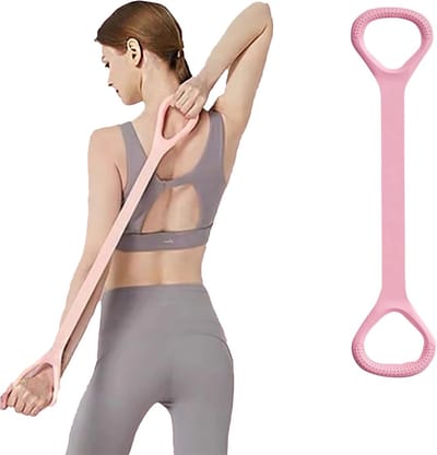 Daity Twee achtvormige weerstandsbanden met handvatten - geschikt voor fitnesstraining - speciaal ontworpen voor vrouwen en geschikt voor yoga - pilates en rek- en strekoefeningen (roze en blauw).