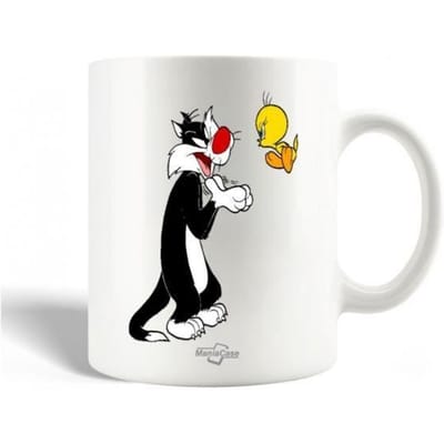 Mug en Céramique - Titi et Grosminet - 30cl - Blanc - Compatible Lave-Vaisselle - Rond