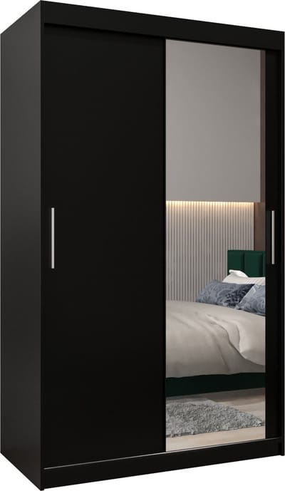 InspireMe - Kledingkast met 2 schuifdeuren, Modern-stijl, Kledingkast met planken (BxHxD): 120x200x62 - TORM II 120 Zwart Mat