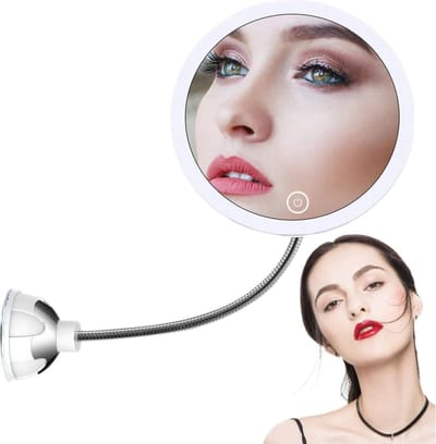 LED Make-up Spiegel met 10x Vergroting en Flexibele Zwanenhals – 360° Verstelbare Badkamerspiegel met USB en Batterij