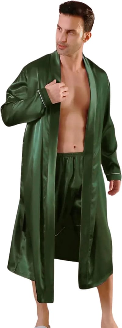 Livano Satijnen Badjas Heren - Kimono - Kamerjas - Satijn - Ochtendjas - Pyjama - Groen - Maat M