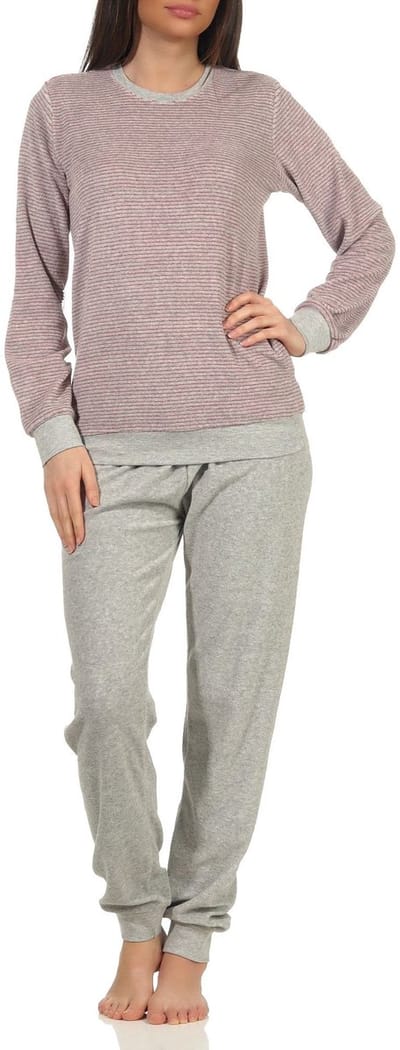 Meisjes badstof pyjama lange mouw met manchetten in gestreepte look - 212 401 13 805