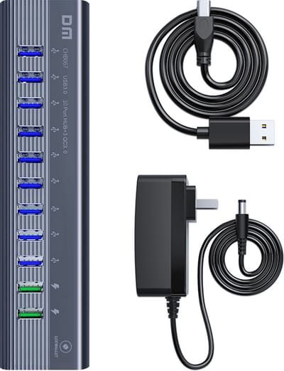 LUXWALLET SpeedLink Nexus - 2x USB-C Poorten + 9 USB 3.0 Poorten - Dataoverdracht + Laden - Kantoor Hub - Type C - Zilver