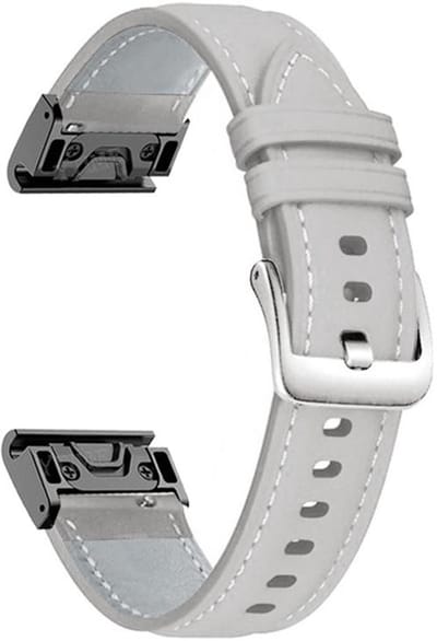 Leren bandje - geschikt voor Garmin Fenix 5 (PLUS) / 6 (Pro) / 7 (Pro) / 8 (47 mm) / E (47 mm) / Epix (Pro) (2) 47 mm / Approach S60/S62/S70 47 mm / MARQ / Instinct 1/2/3 (45mm) - grijs