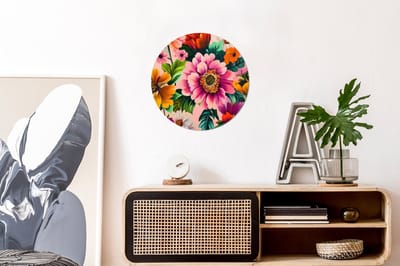 WallCircle - Wandcirkel - Muurcirkel - Bloemen - Kleurrijk - Roze - Aluminium - Dibond - 30x30 cm - Binnen en Buiten