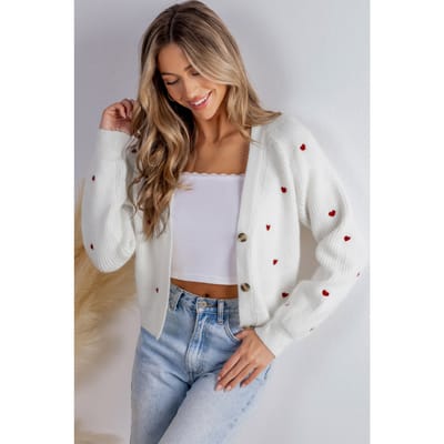 Cárdigan de cuello en V y manga larga con estampado de corazones