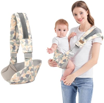Draagzak - Ergonomische draagzak - Voordrager - Verstelbare draagzak met één schouder voor baby's - Heupdraagzak van mesh - Draagbare draagzak - Past op buik, heupen en rug - Camouflagepatroon