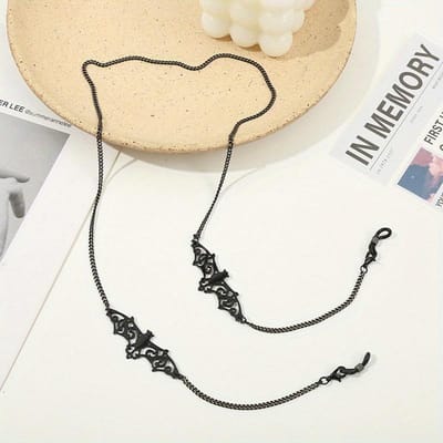 1pc Chaîne de Lunettes Chauve-Souris Goth Lunettes de Soleil Collier Lunettes Noir Chauve-Souris Cordon de Retenue pour Lunettes Support Lanyards Accessoires de Fête noir