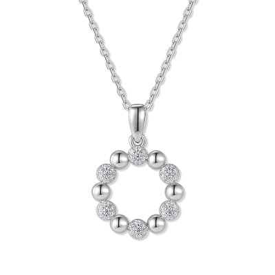 9NB-1647 – Zilveren ketting met ronde hanger – Met zirkonia – Zilverkleurig – 925 zilver – 40+5 cm