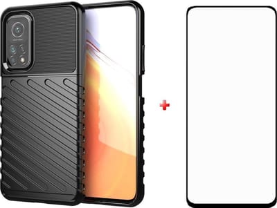 Silicone gel zwart hoesje Xiaomi Mi 10T 5G / Mi 10T Pro 5G met full cover glas screenprotector