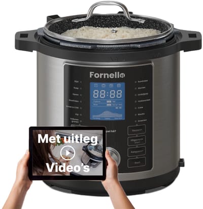 Fornello Multicooker 6L - Pan PFAS vrij - Rijstkoker met stomer - Slowcooker met timer - Rice Cooker
