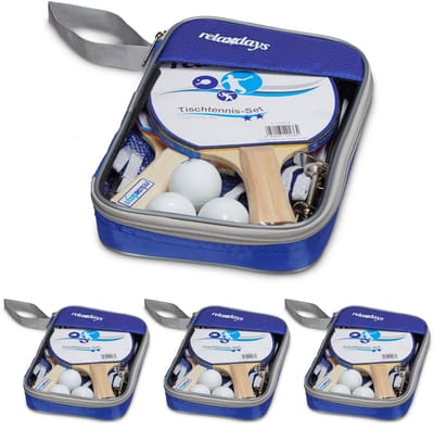 4x tafeltennis set 2 sterren - 8 batjes - 12 ballen - 4 tafeltennisnet - blauw