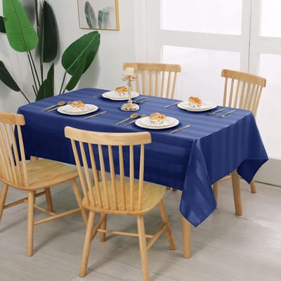 JIUZHEN Waterproof Tablecloth, Striped Tablecloth for Buffet, Banquet, Wrinkle Free for Restaurant and Picnic, 130 x 220cm, Dark Blue