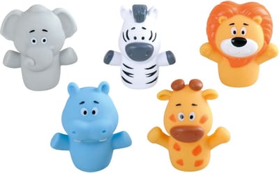 Play vingerpoppetjes safari dieren badspeelgoed 5 stuks multikleuren.