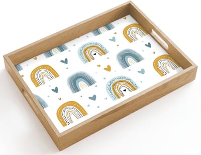 Dienblad hout 40x30 cm - Schootdienblad - Patroon - Regenboog - Hartjes - Borrelplank rechthoek - Plateau dienbladen