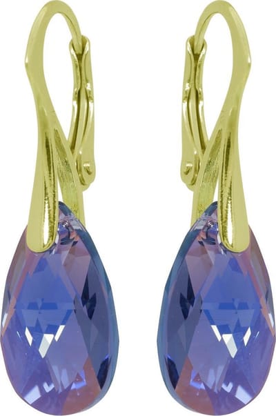DBD - Goud Vergulde Zilveren Oorbellen - Druppel - Swarovski Kristal Elements - Licht Paars - Lila AB - 16MM - Anti Allergisch