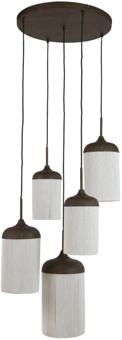 Light&living Hanglamp 5L Ø50x32 cm DANIA hout print d bruin+touw crème