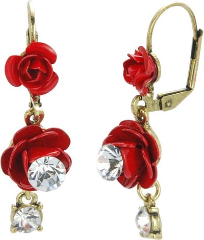 Behave Oorbellen Dames – Vintage Oorhangers Roos Rood – Kristal Oorbellen – Bronskleur / Antiek Goud – Romantisch – Cadeau voor Haar