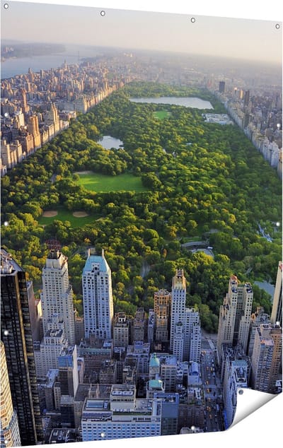 Gards Tuinposter Central Park in New York met Wolkenkrabbers - 120x160 cm - Tuindoek - Tuindecoratie - Wanddecoratie buiten - Tuinschilderij
