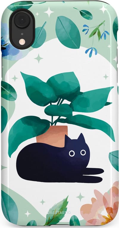 Casetastic hoesje geschikt voor Apple iPhone XR - Dubbellaagse bescherming - Plantenkat - Fashion Case - Lichtgrijs Turquoise Wit Mintgroen