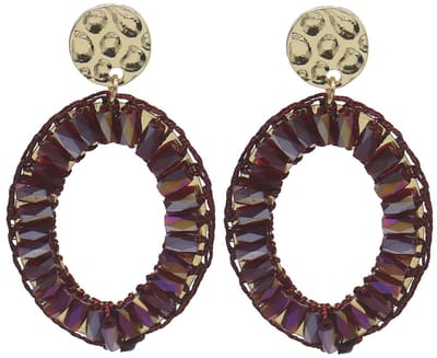 Oorbellen facetglas - bordeaux - 5x3 cm
