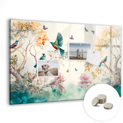 Coloray Glazen Magneetbord - Magnetisch Bord Bloemen, vogels, natuur - 60x40 cm - Veelkleurig Magneetbord - Magnetic Board - Woonkamer Decoratie