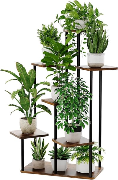 Plantenstandaard Binnen - Bloemenrek Metaal - Meerdere Planten - 7 Gelaagde Planken - 569 kg - Bruin