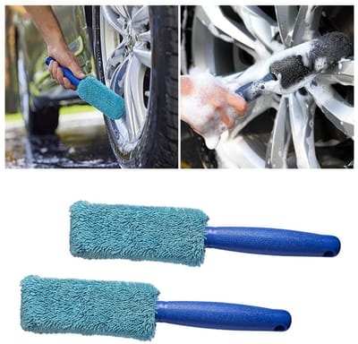 Dailygoods- Wielborstel Set van 2 - Zachte Microvezel - Metalen Vrije Velgborstel - Professionele Krasvrije Reiniging - 27 cm - Lichtgewicht 20 g