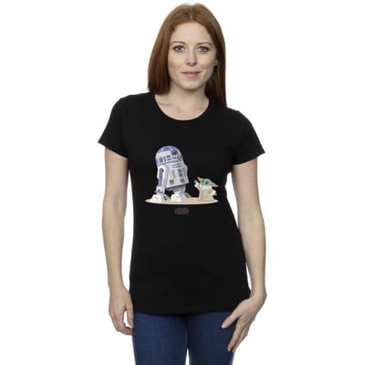 Star Wars Dames/Dames The Mandalorian R2D2 en Grogu Katoenen T-Shirt (Zwart)