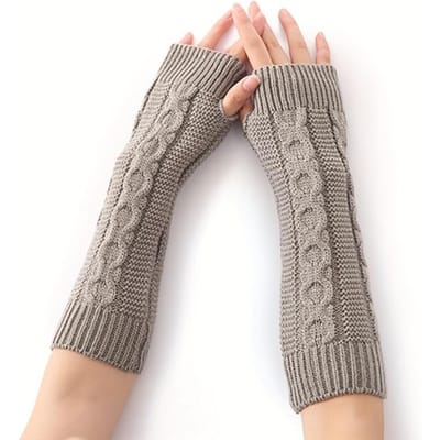 1 Paar Gedraaid Draad Vingerloze Handschoenen Herfst Winter Unisex Halve-vinger Wollen Polsboord Effen Kleur Warme Gebreide Armmouw Cover gray