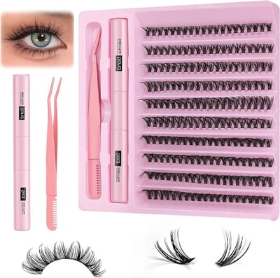 SnelShoppen - Pack van 200 Cluster Wimpers, 8-16 mm, 40D Krul Kunstwimpers, Inclusief Wimperlijm en Pincet, Voor Wimperextensions Thuis, DIY Wimperext
