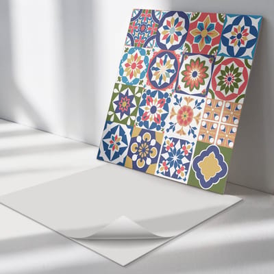 Wallfluent Vinyl Tegels - Mozaïekpatronen in Vierkanten Zelfklevende PVC Tegels - 30 cm x 30 cm - Groente Vinyl Tegels - 9 stuks - Vierkant PVC Tegels - Patroon Plaktegels - Vinyl Vloer Tegels - Plaktegels Keuken en Badkamer