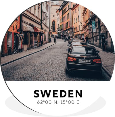 WallCircle - Wandcirkel - Muurcirkel - Zweden - Auto - Scandinavië - Aluminium - Dibond - 30x30 cm - Binnen en Buiten