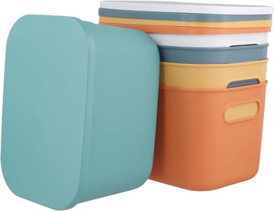 Set van 5 Opbergdozen met Deksel 25x18x16cm in Meerdere Kleuren voor Badkamer, Slaapkamer en Kantooropslag