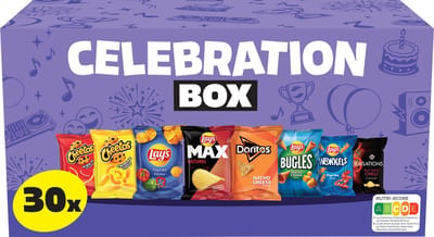 Lay's Celebration Box Mix - Paprika, Naturel & Nacho Cheese - Doos 801,5 gram bevat 30 uitdeelzakjes