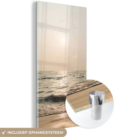 MuchoWow® Glasschilderij 60x120 cm - Schilderij acrylglas - Zee - Strand - Zon - Foto op glas - Schilderijen