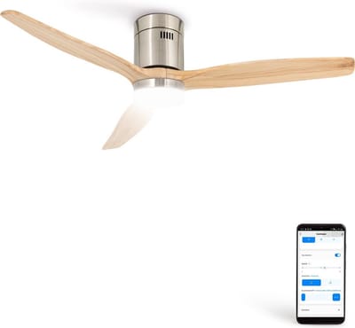 CREATE - Plafondventilator 40W silent Ø132 cm - Met Verlichting drie temperaturen - Met Wifi - Met Afstandsbediening - 6 Snelheden - Timer - Zomer/Winter functie - Níkkel - WIND CALM