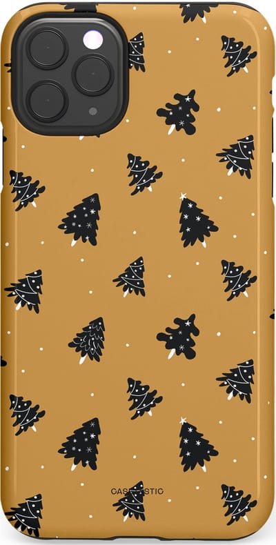 Casetastic hoesje geschikt voor Apple iPhone 11 Pro Max - Dubbellaagse bescherming - Zwarte Kerstboom Feest - Fashion Case - Goud Donkergrijs Taupe