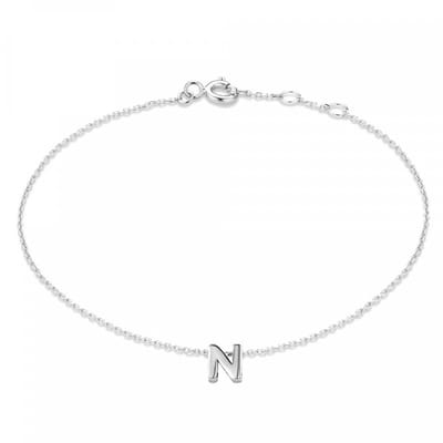 New Bling 9NB-909N Zilveren letterarmband - Letter N - lengte 16,5+1+1cm - gerhodineerd